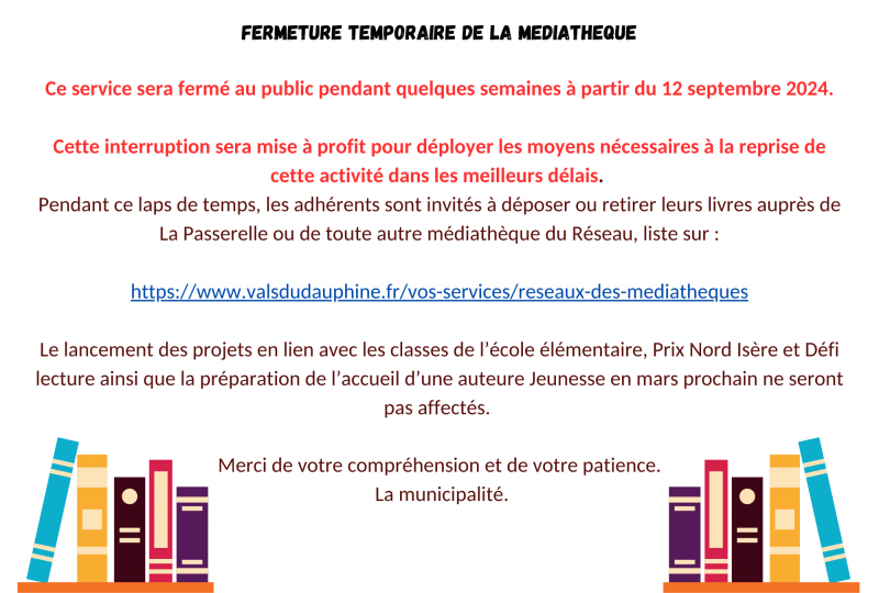 Fermeture temporaire de la bibliothèque